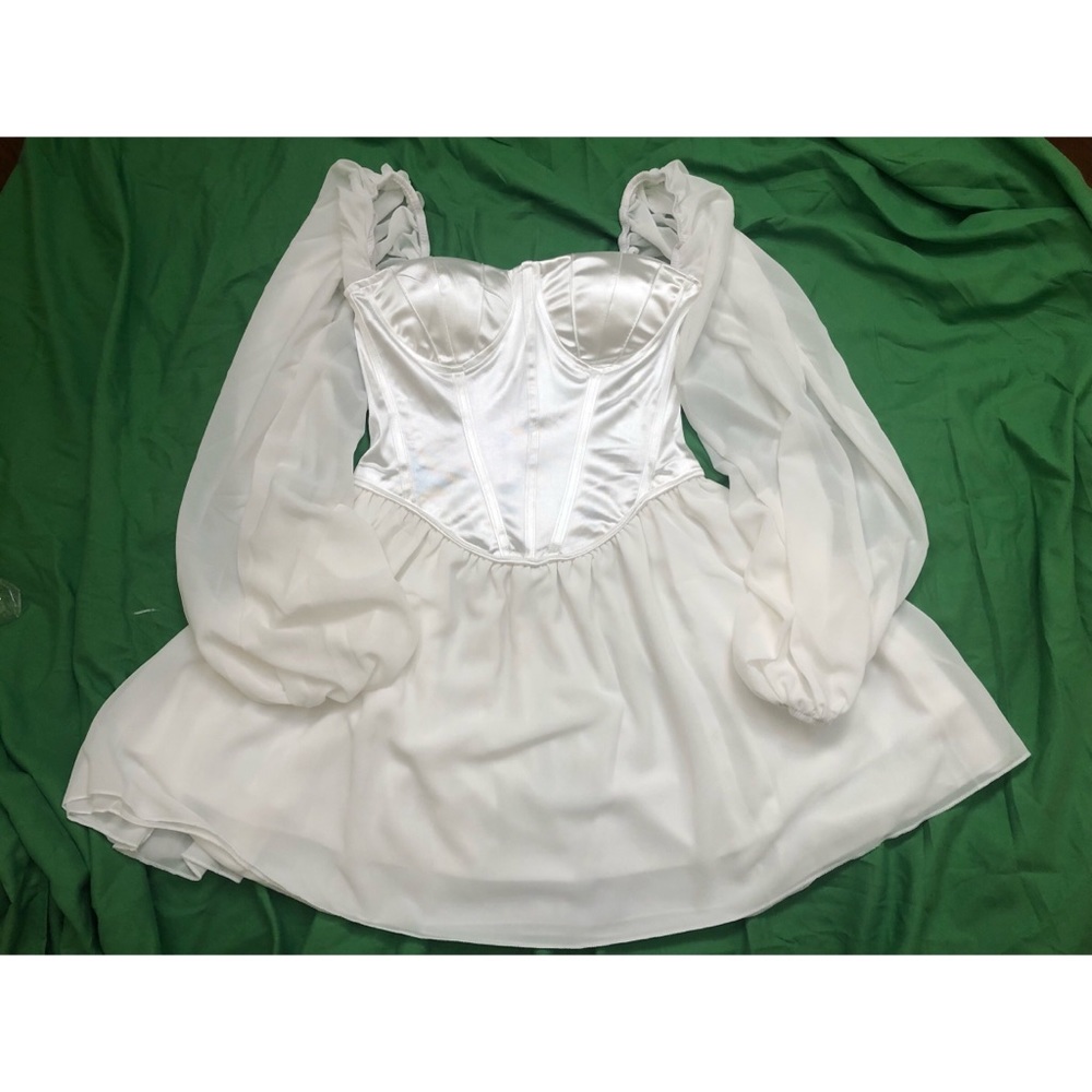 Chiffon Bubble Sleeve Bustier Corset Mini Dress - Picture 8 of 11